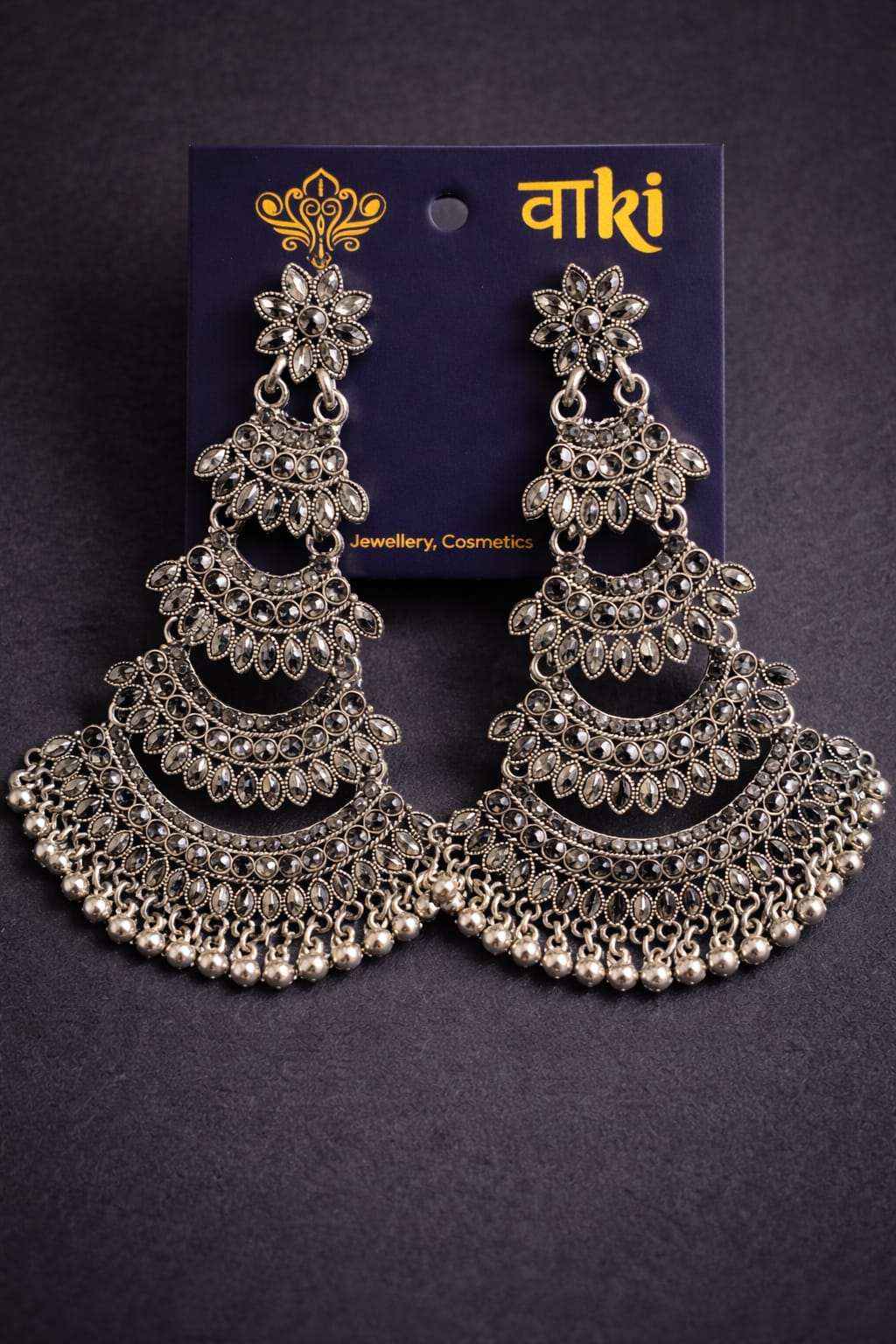 Oxidised Silver Layered Chandbali Earrings with Ghungroo Drops