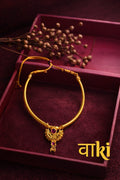 Antique Gold Thushi Choker Necklace with Ruby Centre Pendant & Ghungroo Drops for Women