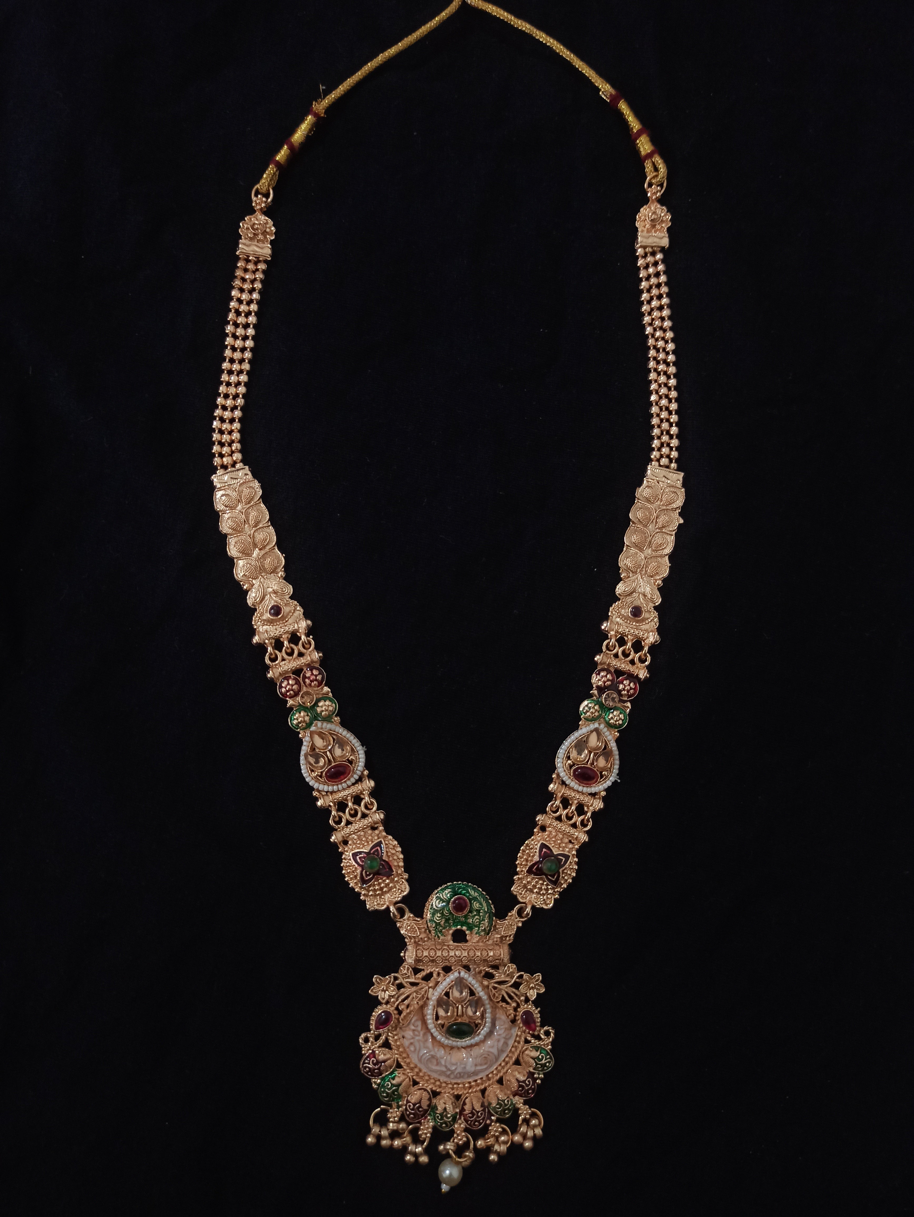 Traditional South Indian 2-Piece Jewellery Set – Earrings & Maang Tika with Floral Long Chain & Pearl Drops
