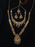 Traditional South Indian 2-Piece Jewellery Set – Earrings & Maang Tika with Floral Long Chain & Pearl Drops