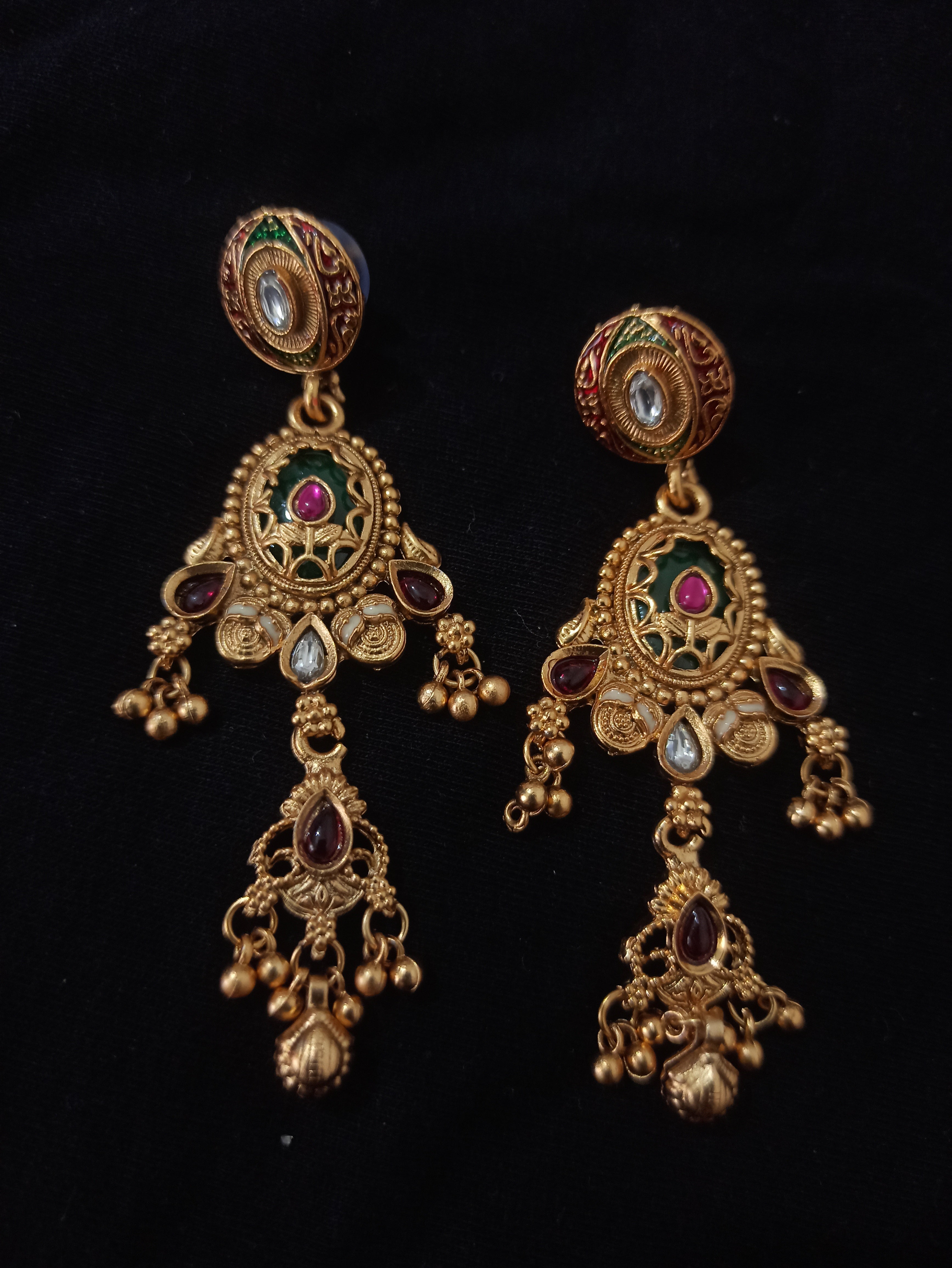 Rajwadi Copper Plated Heavy Traditional Jewellery Set for Women – Earrings & Maang Tika with Rani Haar