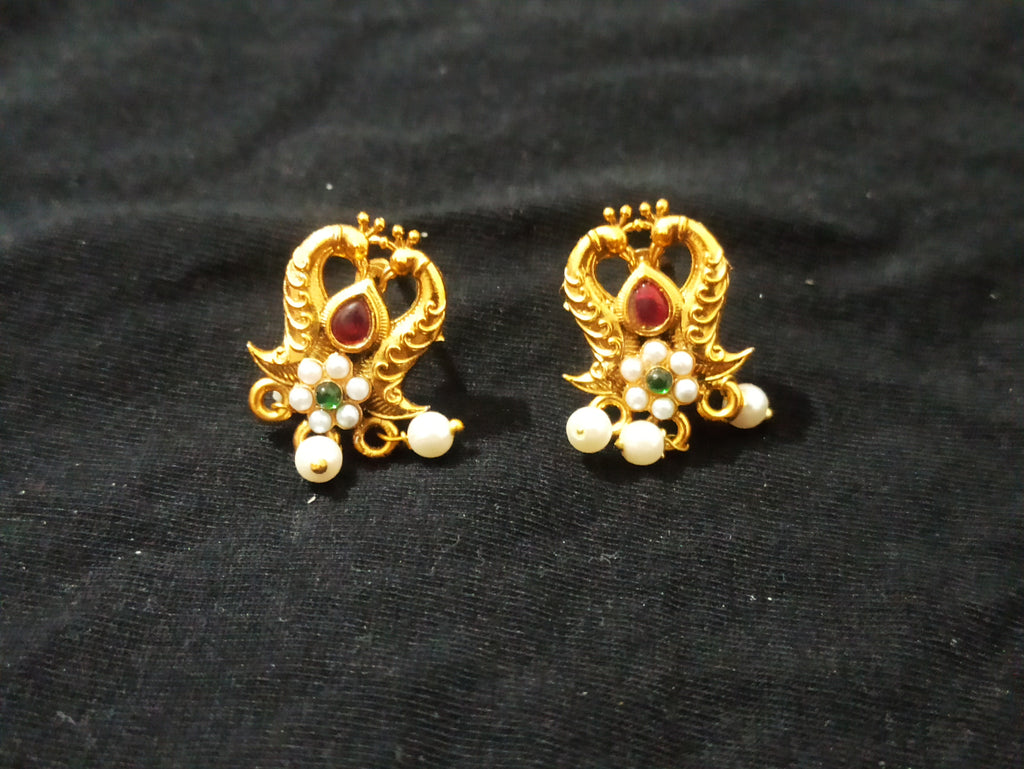 Peacock Motif Gold-Tone Choker Necklace Set with Pearl Drops & Earrings for Women