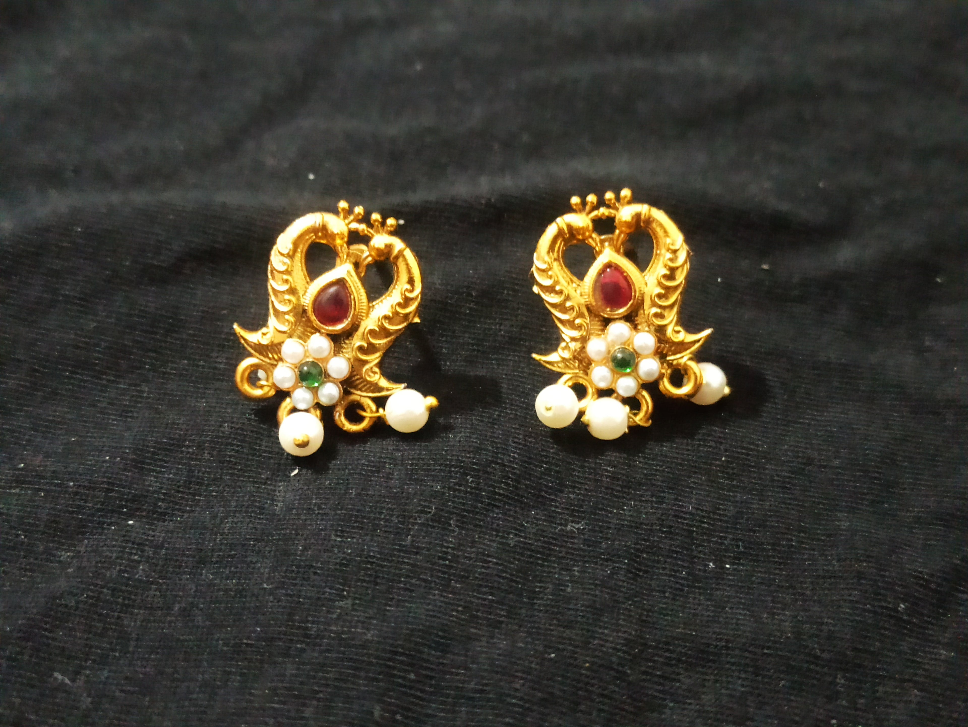 Peacock Motif Gold-Tone Choker Necklace Set with Pearl Drops & Earrings for Women