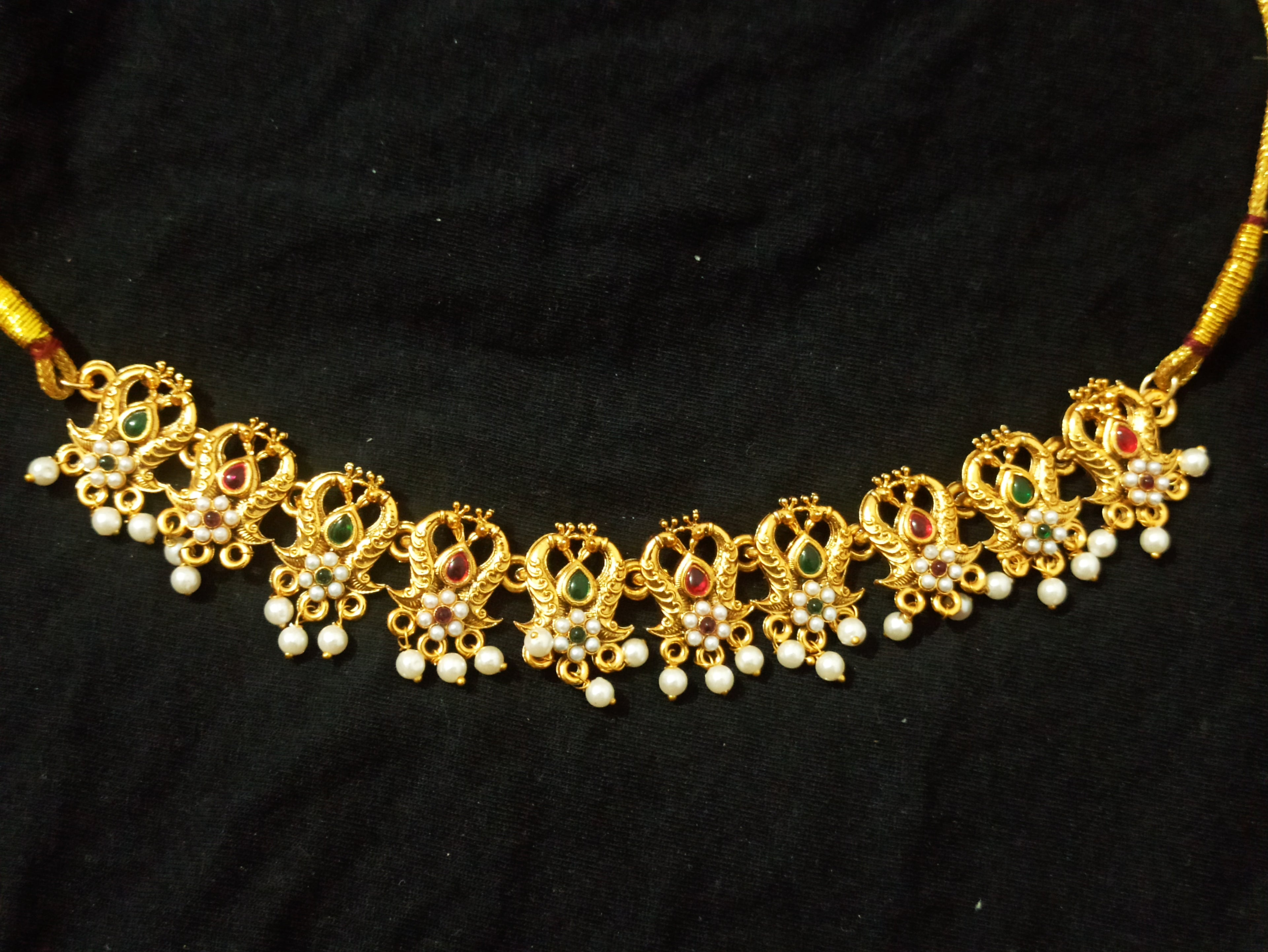 Peacock Motif Gold-Tone Choker Necklace Set with Pearl Drops & Earrings for Women