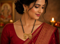 Antique Gold Kundan Mangalsutra with Ruby & Emerald colour Stones and Double Black Bead Chain