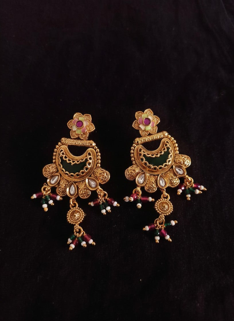 Peacock Long Rani Haar with Meenakari Chandbali Pendant, Polki Stones, Pearl Drops & Matching Earrings for Women